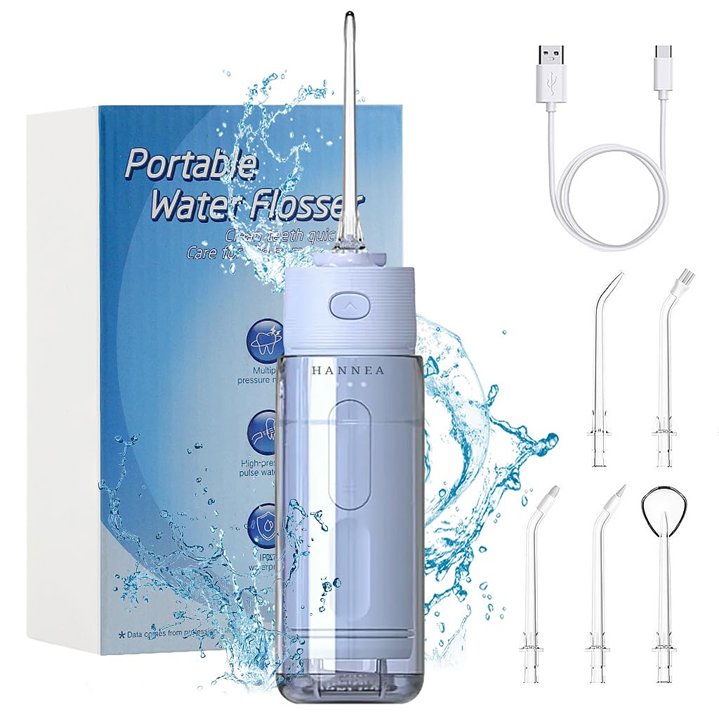 HANNEA Rechargeable Water Dental Flosser Retractable 180ml Dental Cleaner High Frenquency Water Dental Flosser with 3 Modes, 5 Jet Tips, 90s Timing Function, IPX7 Waterproof Water Dental Cleaner HANNEA Rechargeable Water Dental Flosser Retractable 180ml Dental Cleaner High Frenquency Water Dental Flosser with 3 Modes, 5 Jet Tips, 90s Timing Function, IPX7 Waterproof Water Dental Cleaner